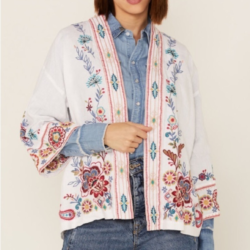 JOHNNY WAS SICILIA EMBROIDERED LINEN KIMONO NWT - Picture 5 of 11